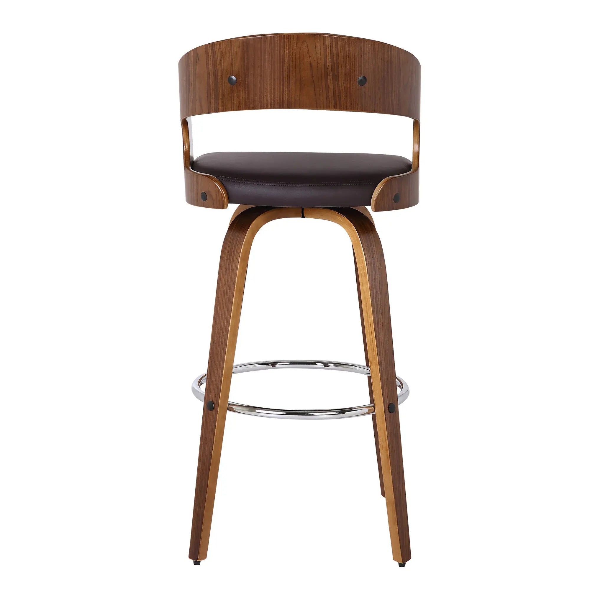 26" Brown Faux Leather And Solid Wood Swivel Low Back Counter Height Bar Chair Homeroots Living Room