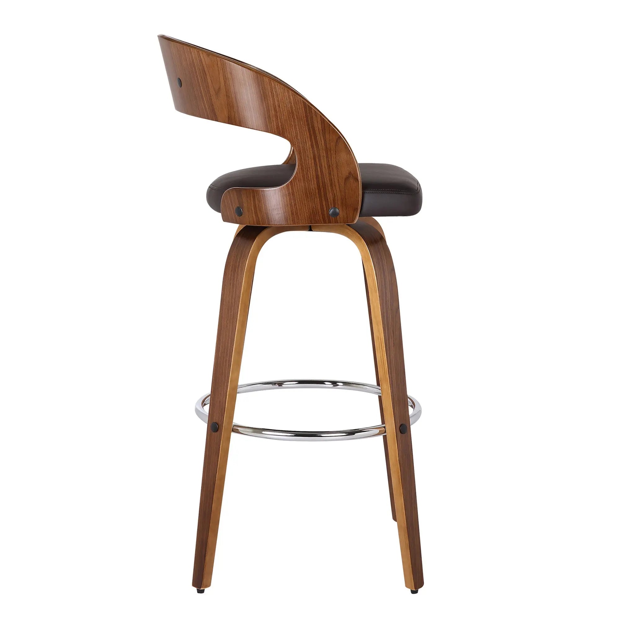 26" Brown Faux Leather And Solid Wood Swivel Low Back Counter Height Bar Chair Homeroots Living Room