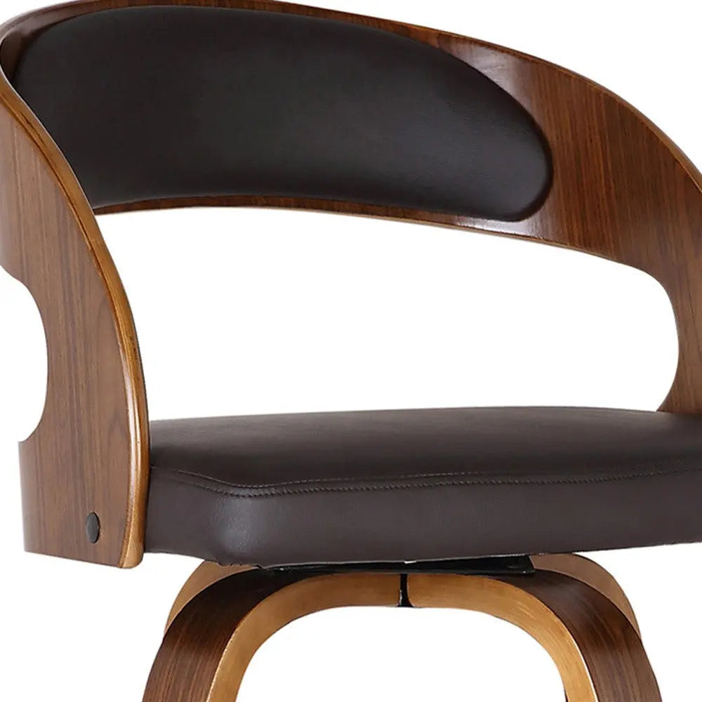 26" Brown Faux Leather And Solid Wood Swivel Low Back Counter Height Bar Chair Homeroots Living Room