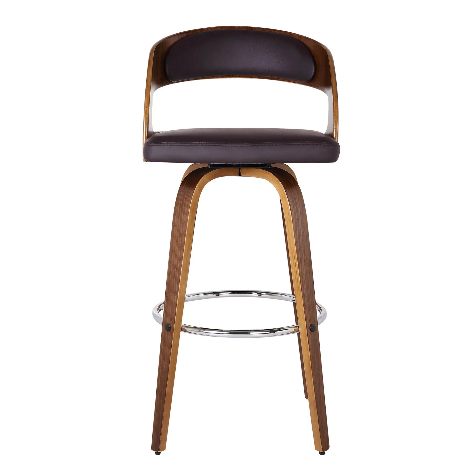 26" Brown Faux Leather And Solid Wood Swivel Low Back Counter Height Bar Chair Homeroots Living Room