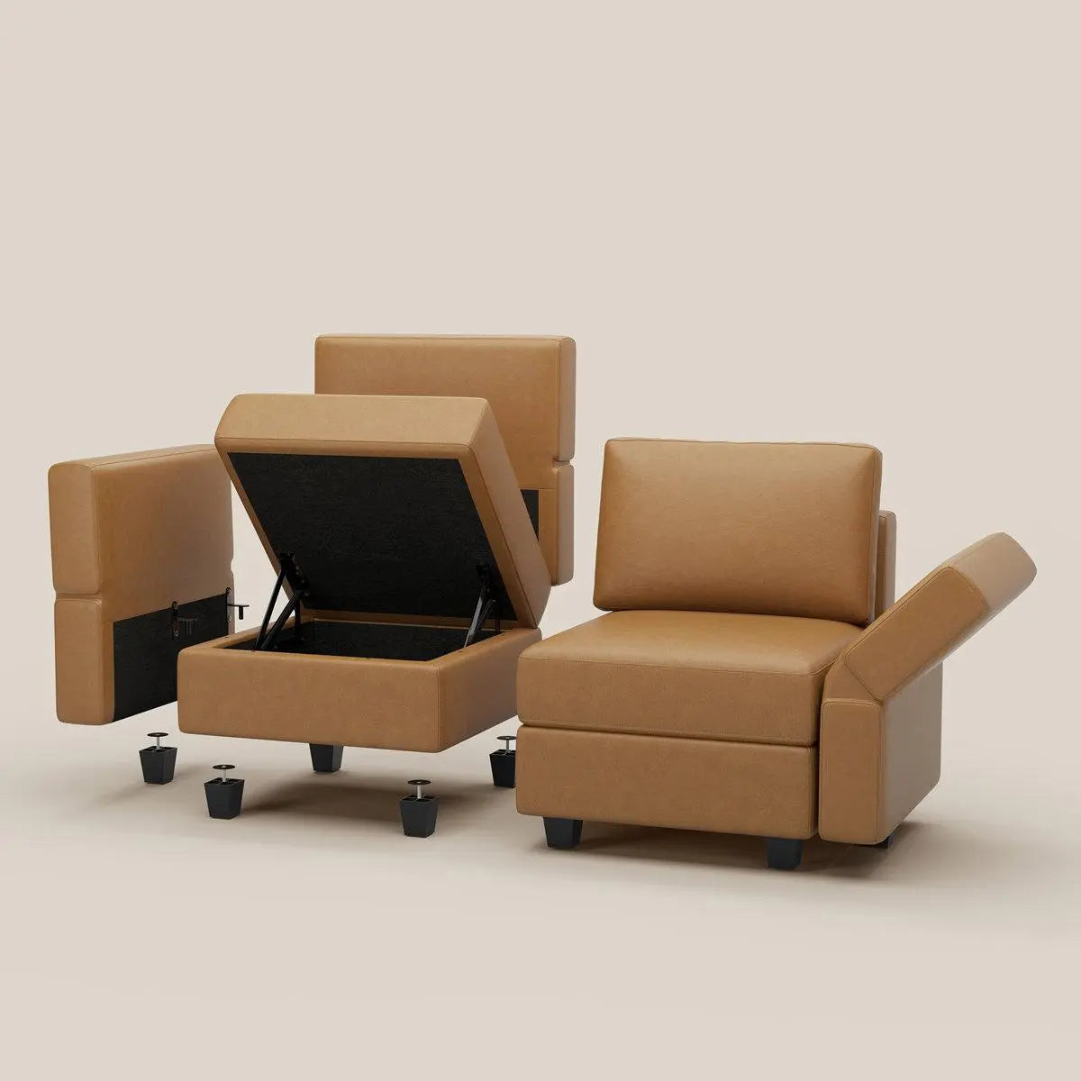 26" Brown Faux Leather and Solid Wood Lounge Chair With Storage Homeroots Living Room