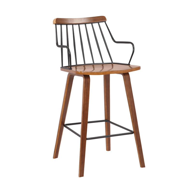26" Brown Manufactured Wood and Iron Counter Height Bar Chair Homeroots Living Room