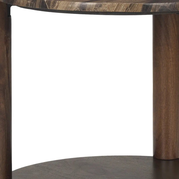 26" Brown Marble And Solid Wood End Table With Shelf Homeroots Living Room