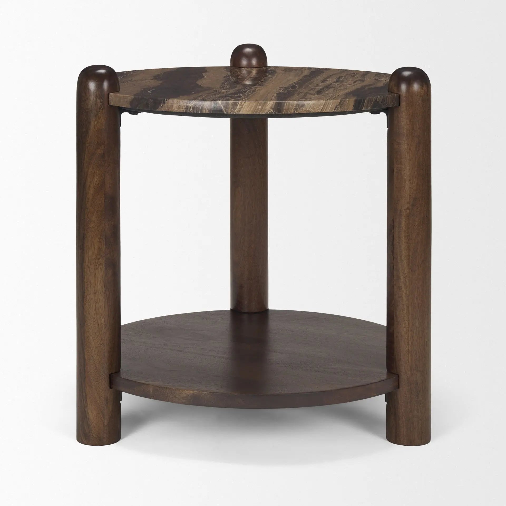 26" Brown Marble And Solid Wood End Table With Shelf Homeroots Living Room