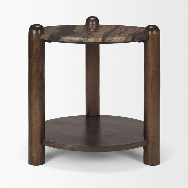 26" Brown Marble And Solid Wood End Table With Shelf Homeroots Living Room