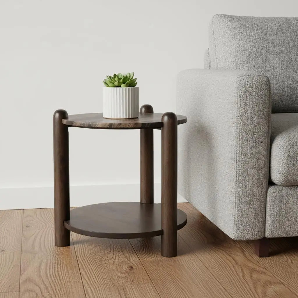 26" Brown Marble And Solid Wood End Table With Shelf Homeroots Living Room