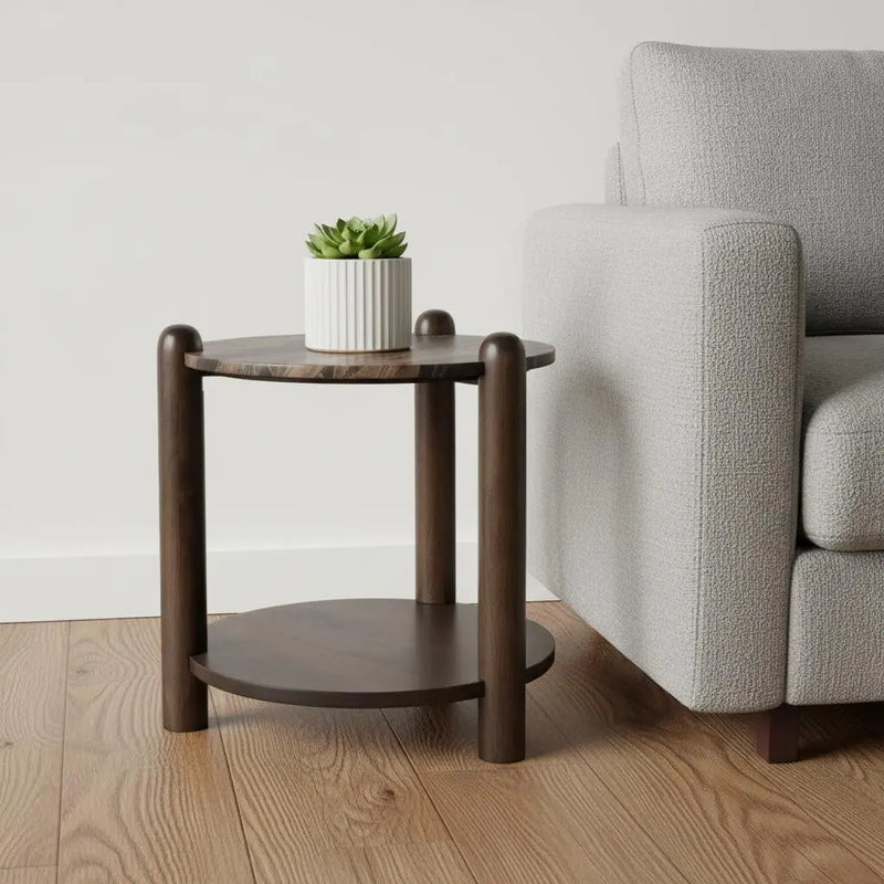 26" Brown Marble And Solid Wood End Table With Shelf Homeroots Living Room