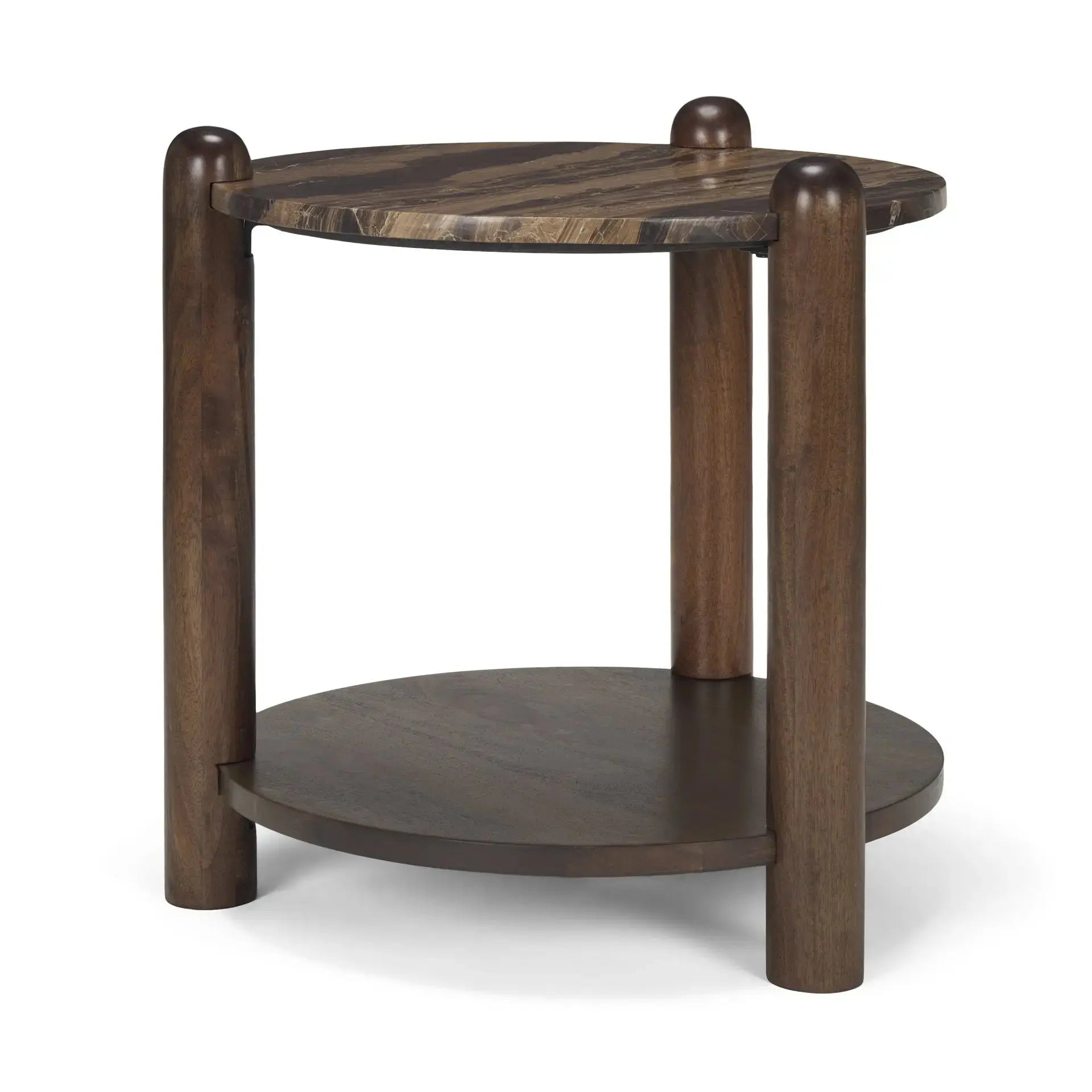 26" Brown Marble And Solid Wood End Table With Shelf Homeroots Living Room