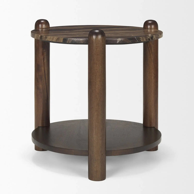 26" Brown Marble And Solid Wood End Table With Shelf Homeroots Living Room