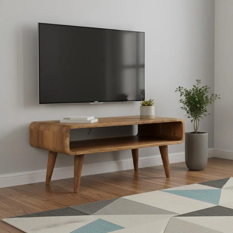 26" Brown Solid Wood Open Shelving TV Stand Homeroots Living Room