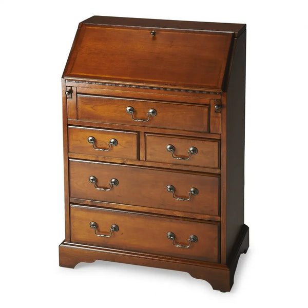 26" Brown Solid Wood Secretary Desk With Five Drawers Homeroots Office
