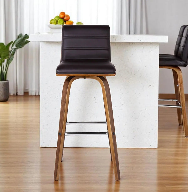26" Brown Solid Wood Swivel Low Back Counter Height Bar Chair - GreatEagleInc