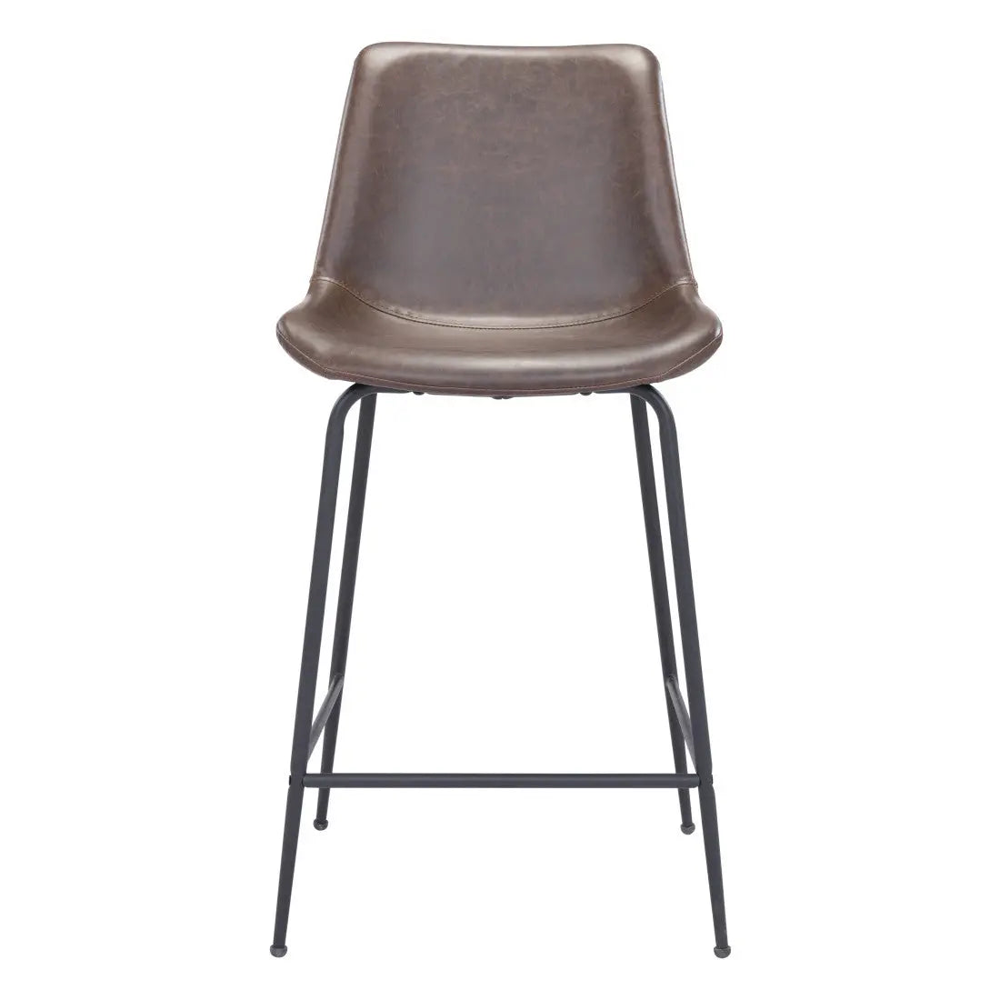 26" Brown and Black Faux Leather and Steel Low Back Counter Height Bar Chair Homeroots Living Room