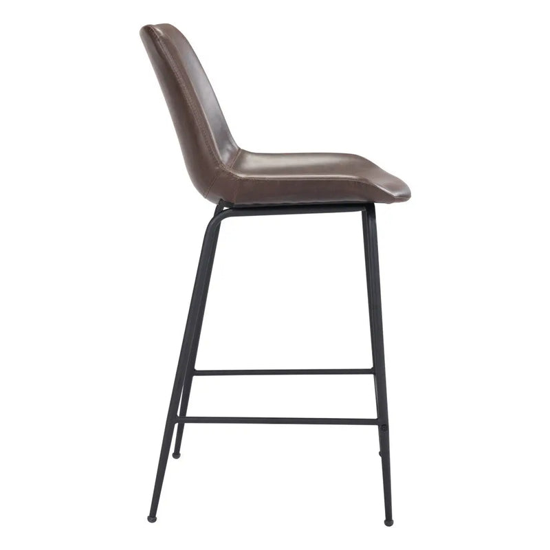 26" Brown and Black Faux Leather and Steel Low Back Counter Height Bar Chair Homeroots Living Room