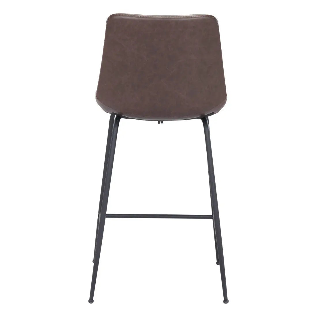 26" Brown and Black Faux Leather and Steel Low Back Counter Height Bar Chair Homeroots Living Room
