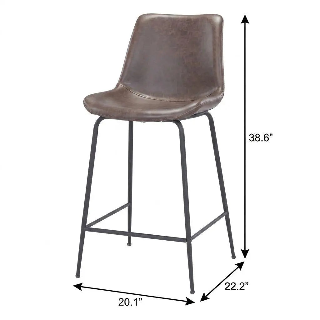 26" Brown and Black Faux Leather and Steel Low Back Counter Height Bar Chair Homeroots Living Room