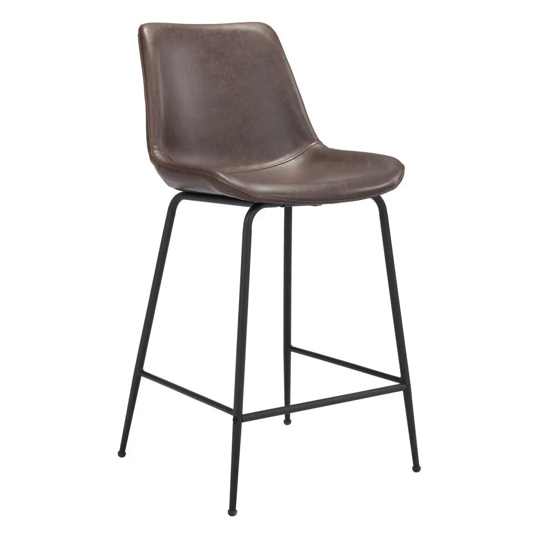 26" Brown and Black Faux Leather and Steel Low Back Counter Height Bar Chair Homeroots Living Room