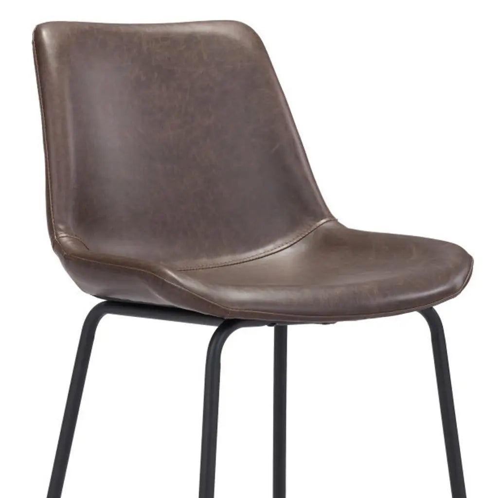 26" Brown and Black Faux Leather and Steel Low Back Counter Height Bar Chair Homeroots Living Room