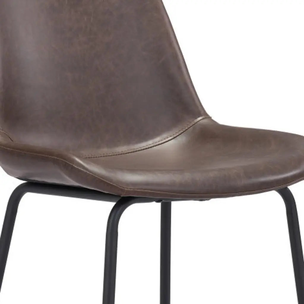 26" Brown and Black Faux Leather and Steel Low Back Counter Height Bar Chair Homeroots Living Room