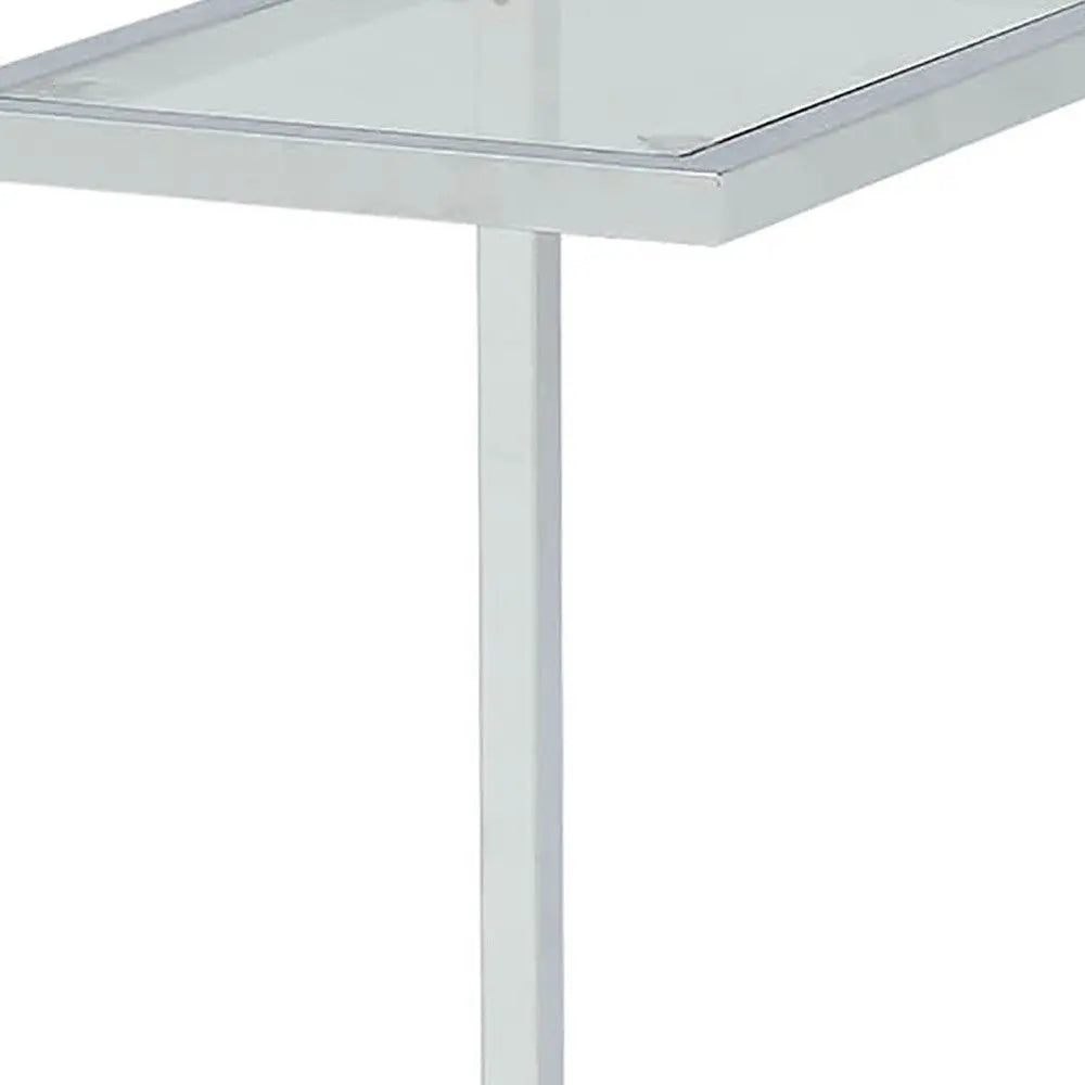 26" Clear And White Glass And Steel Sled End Table Homeroots Living Room