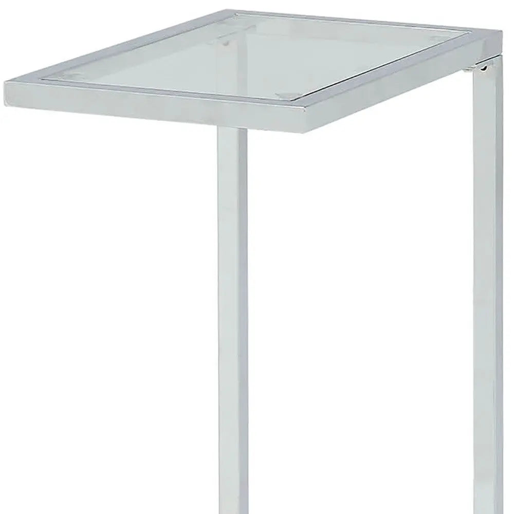 26" Clear And White Glass And Steel Sled End Table Homeroots Living Room