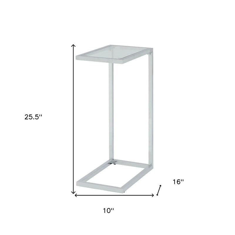 26" Clear And White Glass And Steel Sled End Table Homeroots Living Room