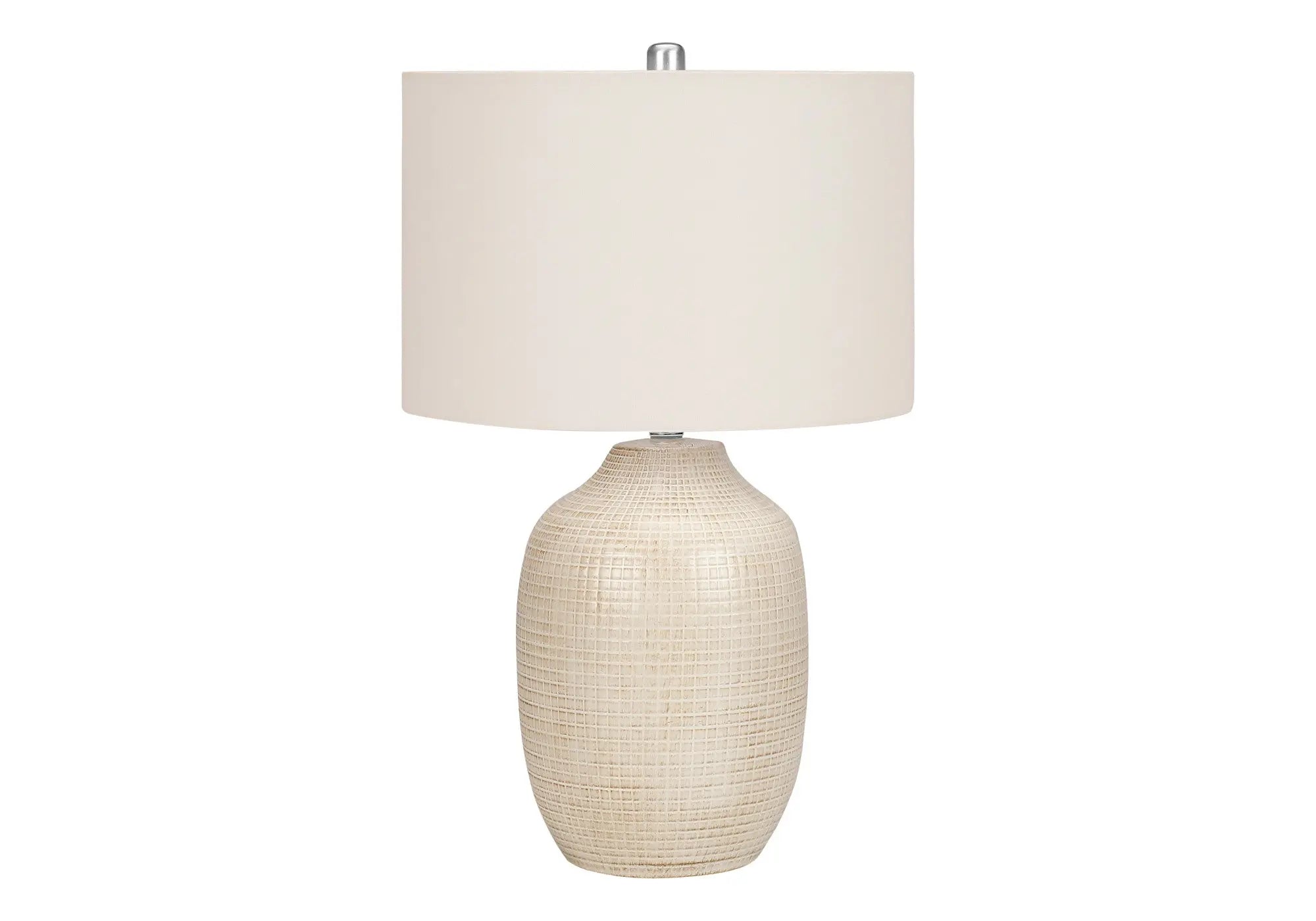 26" Cream Ceramic Urn Table Lamp With Cream Drum Shade Homeroots Lighting