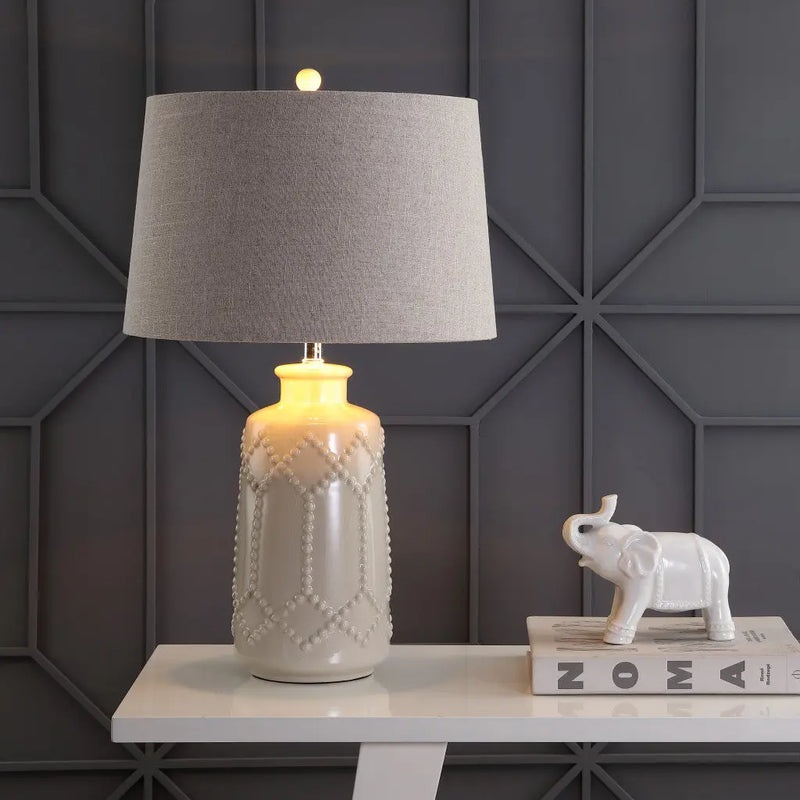 26" Cream Table Lamp With Drum Shade Homeroots Lighting