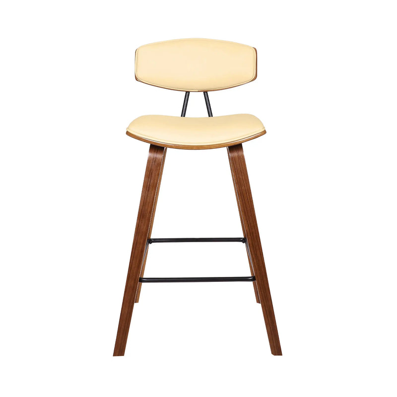 26" Cream and Brown Fabric and Iron Low Back Counter Height Bar Chair - GreatEagleInc