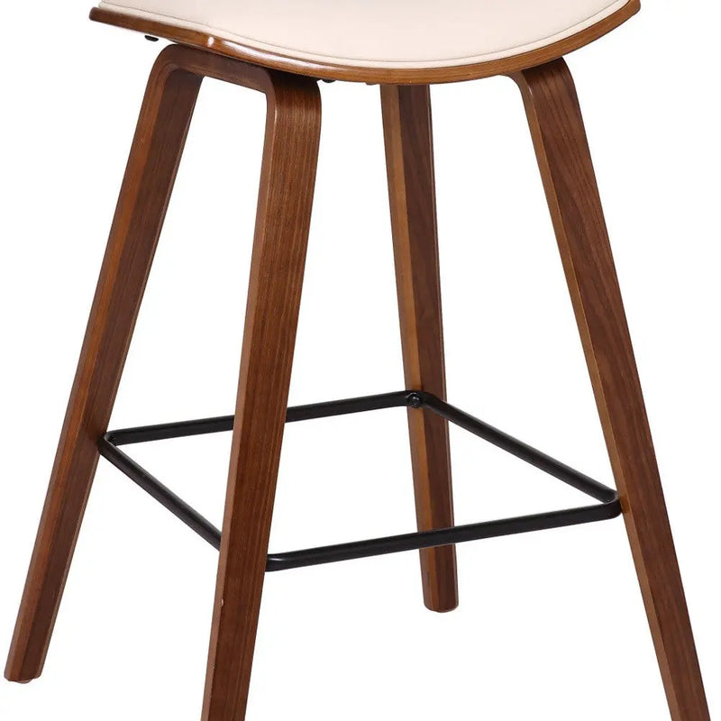 26" Cream and Brown Fabric and Iron Low Back Counter Height Bar Chair - GreatEagleInc