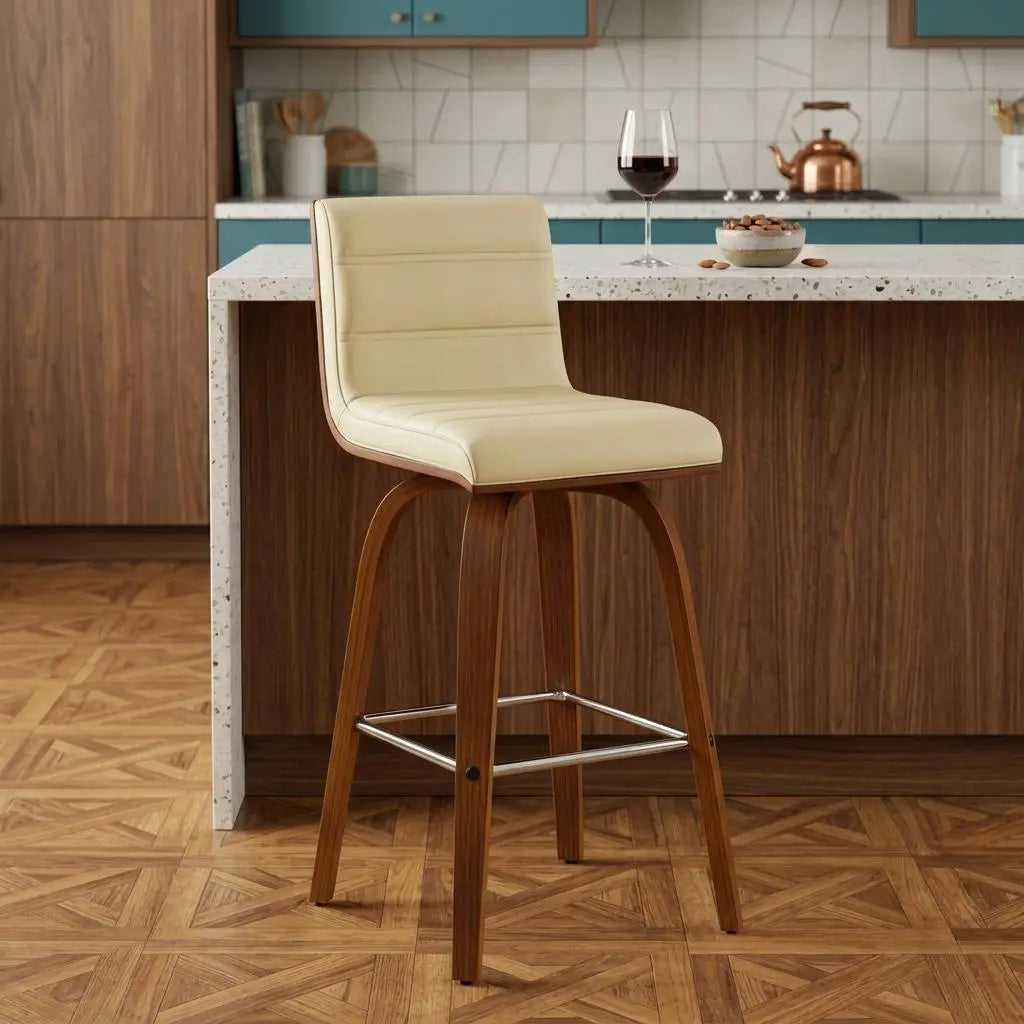 26" Cream and Brown Fabric and Iron Low Back Counter Height Swivel Bar Chair Homeroots Living Room
