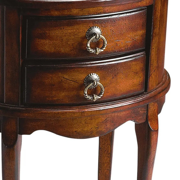 26" Dark Brown And Cherry Manufactured Wood Oval End Table With Two Drawers Homeroots Living Room
