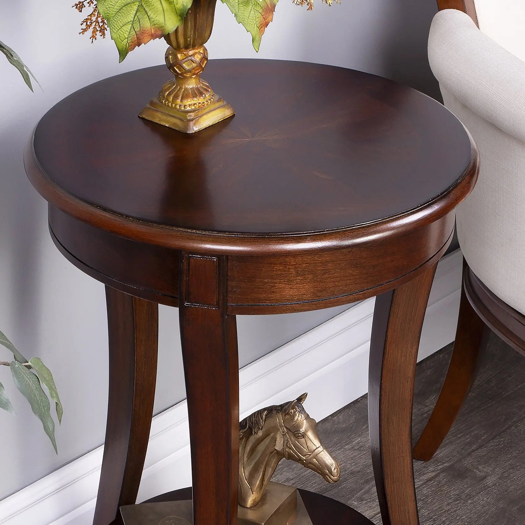 26" Dark Brown Wood And Wood Round End Table With Shelf Homeroots Living Room