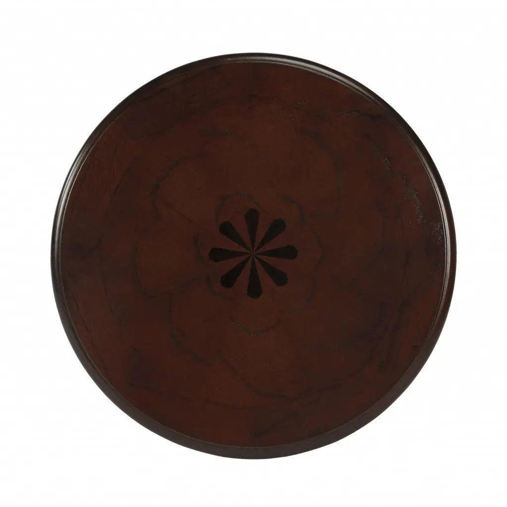 26" Dark Brown Wood And Wood Round End Table With Shelf Homeroots Living Room
