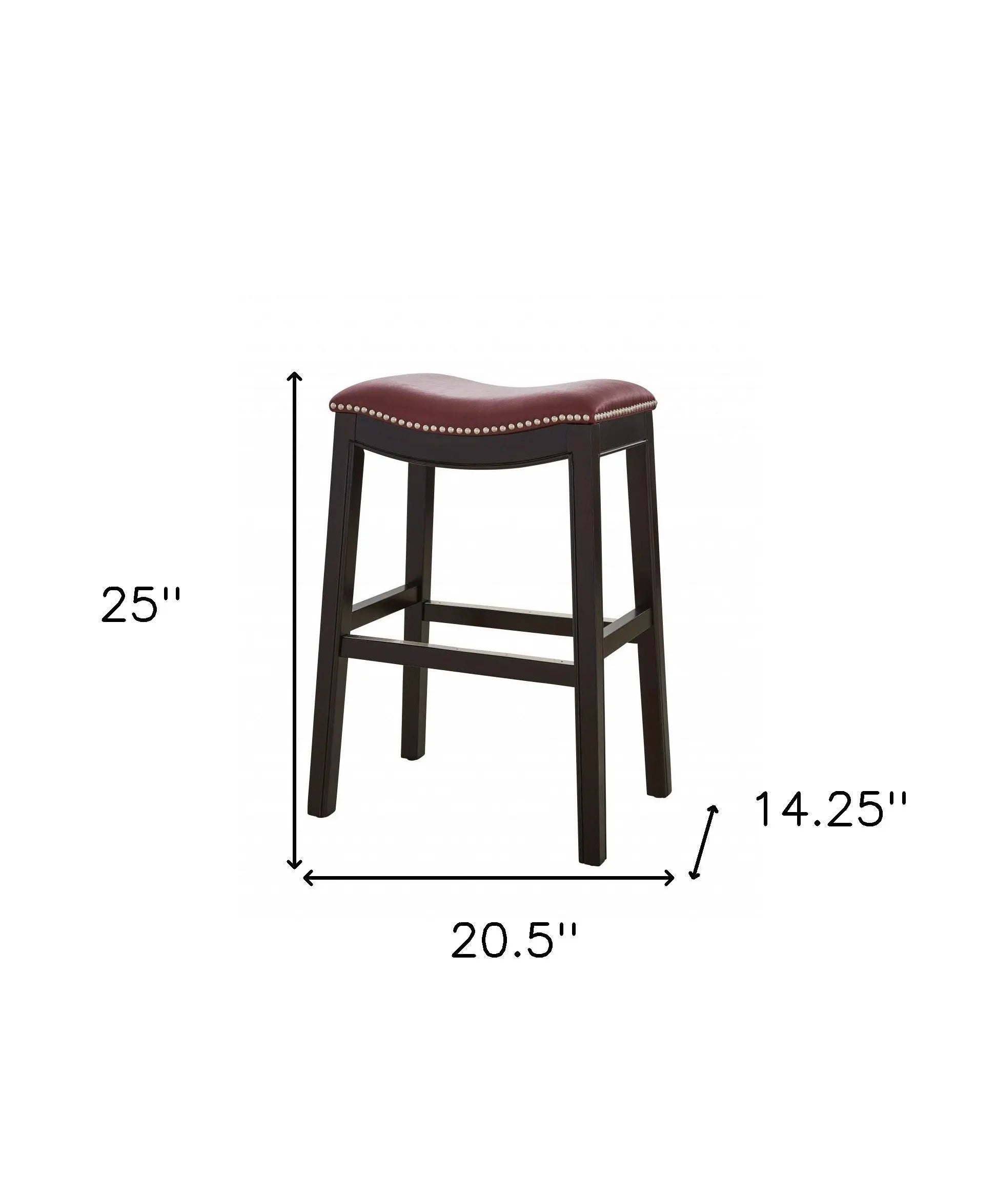 26" Dark Red and Espresso Solid Wood Backless Counter Height Bar Chair Homeroots Living Room