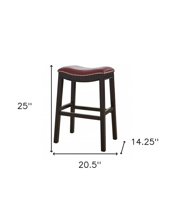 26" Dark Red and Espresso Solid Wood Backless Counter Height Bar Chair Homeroots Living Room