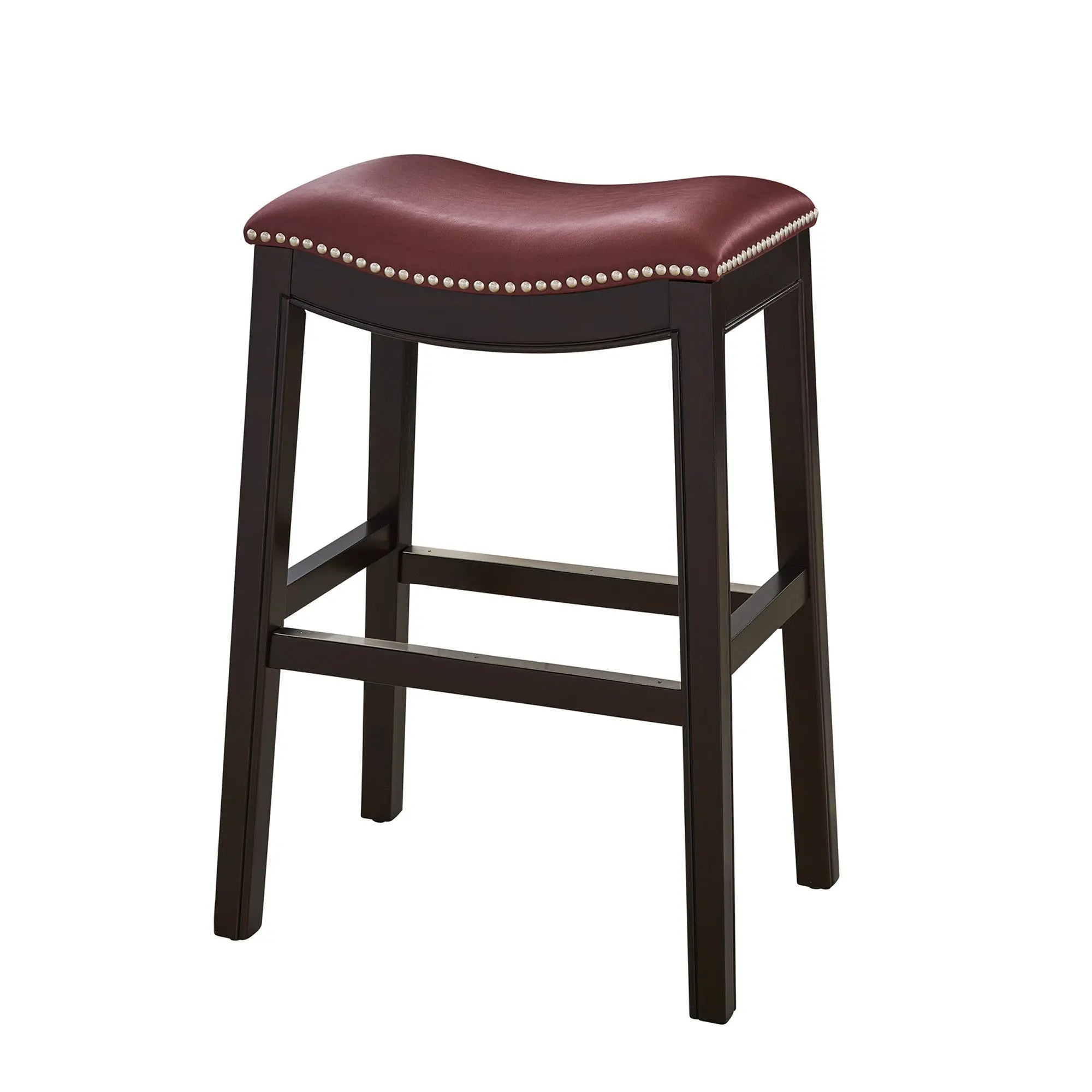 26" Dark Red and Espresso Solid Wood Backless Counter Height Bar Chair Homeroots Living Room