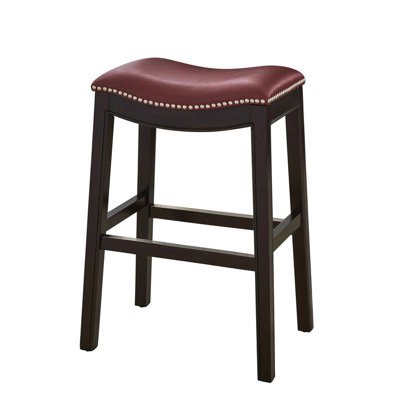 26" Dark Red and Espresso Solid Wood Backless Counter Height Bar Chair Homeroots Living Room