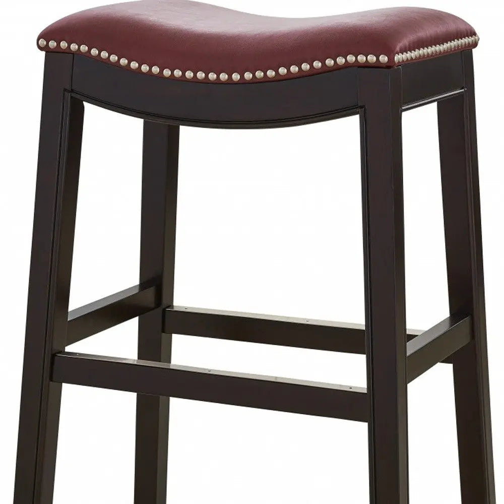 26" Dark Red and Espresso Solid Wood Backless Counter Height Bar Chair Homeroots Living Room