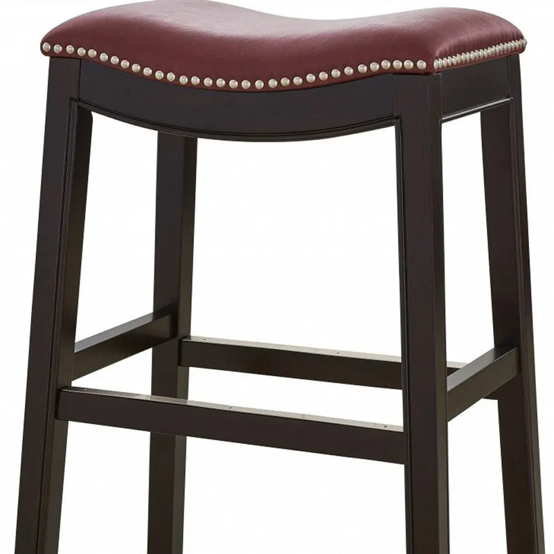 26" Dark Red and Espresso Solid Wood Backless Counter Height Bar Chair Homeroots Living Room