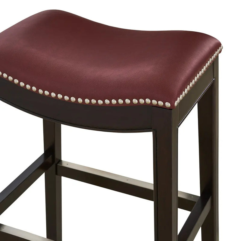 26" Dark Red and Espresso Solid Wood Backless Counter Height Bar Chair Homeroots Living Room