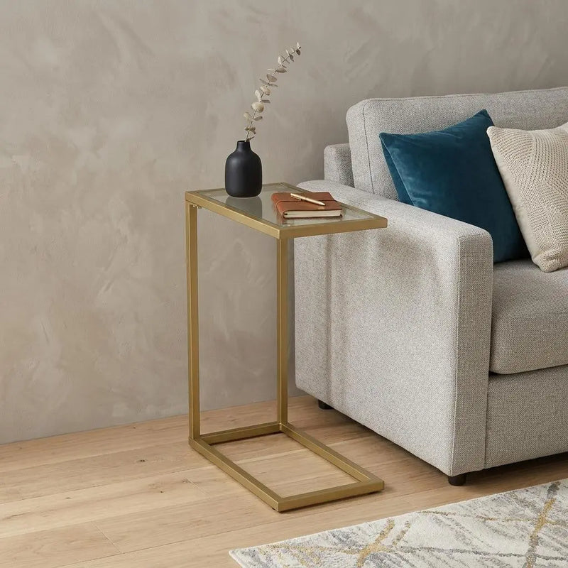 26" Gold And Clear Glass Rectangular End Table Homeroots Living Room