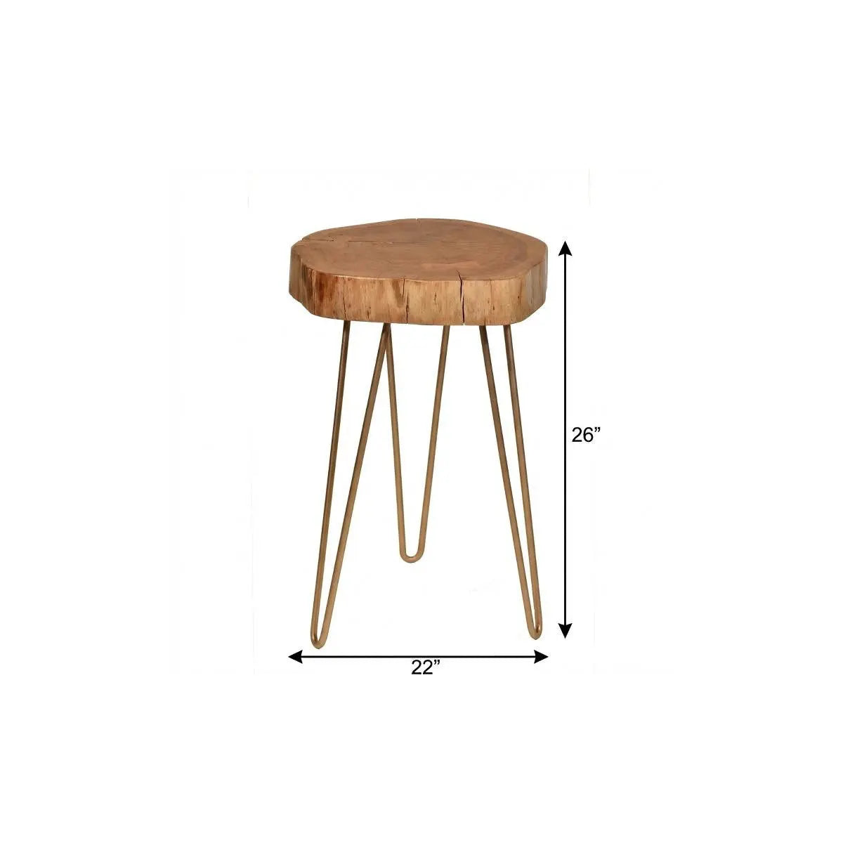 26" Gold And Natural Solid Wood Round End Table Homeroots Living Room