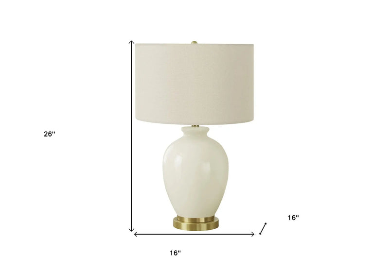 26" Gold and Ivory Ceramic Urn Table Lamp With Cream Drum Shade Homeroots Lighting