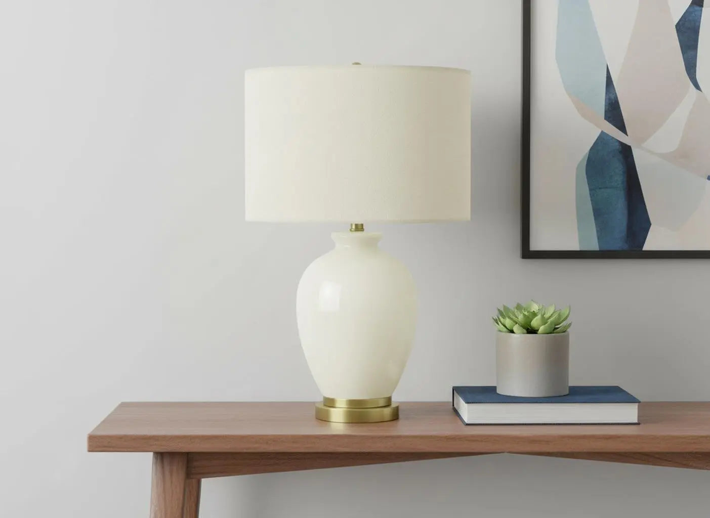 26" Gold and Ivory Ceramic Urn Table Lamp With Cream Drum Shade Homeroots Lighting