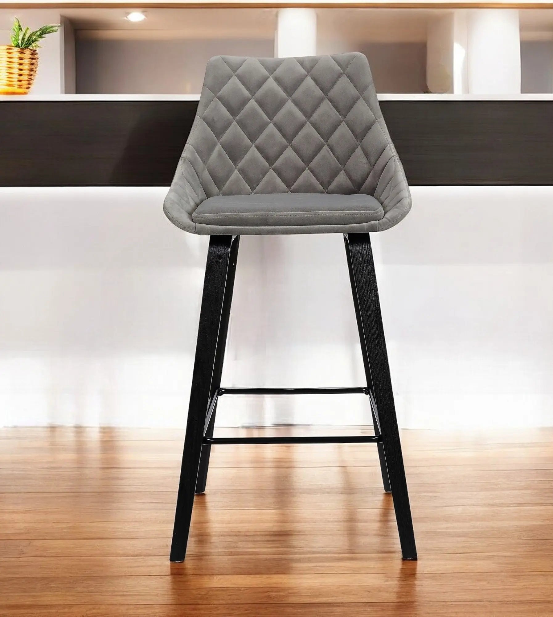 26" Gray And Black Iron Counter Height Bar Chair - GreatEagleInc