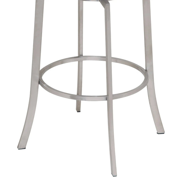 26" Gray And Silver Faux Leather And Iron Swivel Low Back Counter Height Bar Chair Homeroots Living Room