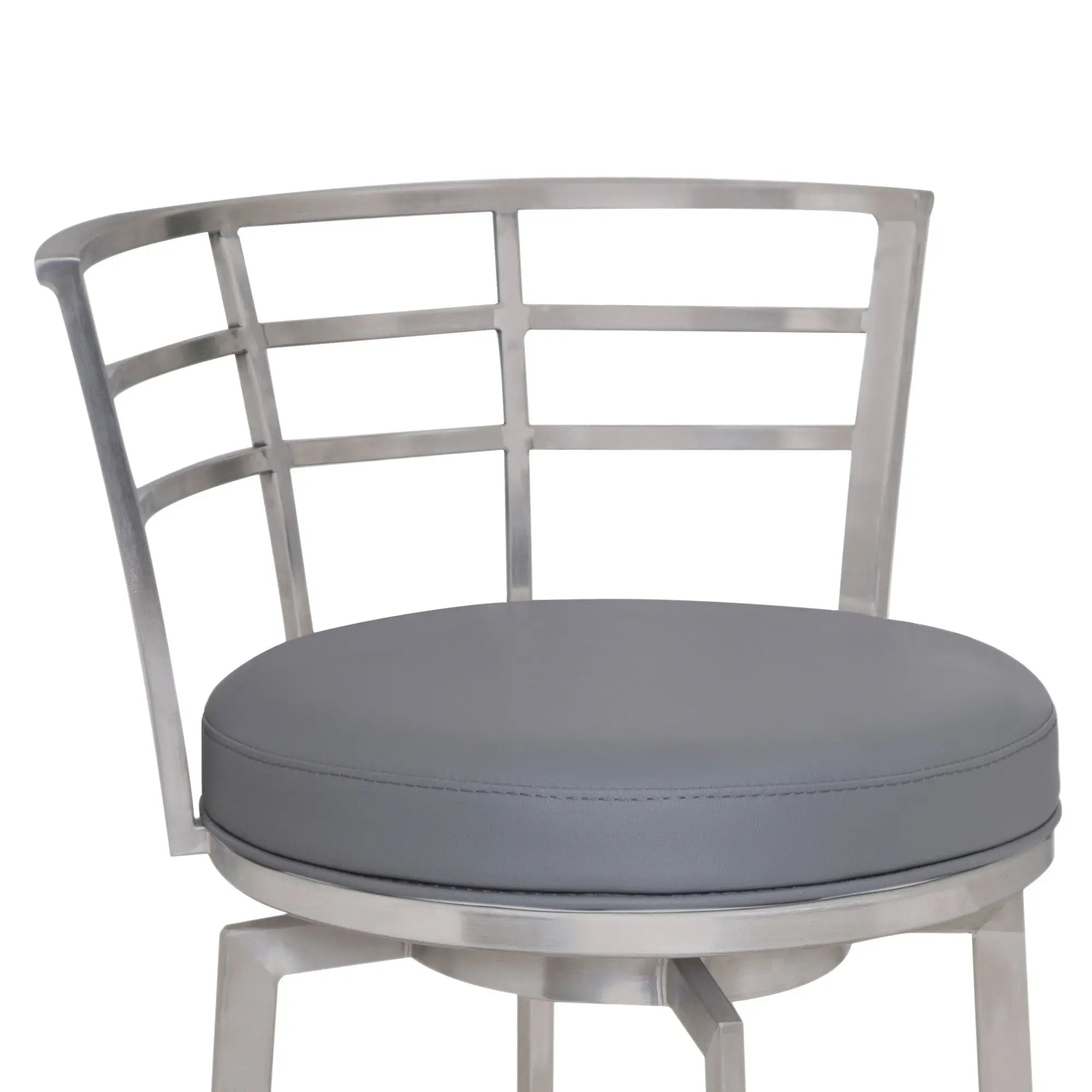 26" Gray And Silver Faux Leather And Iron Swivel Low Back Counter Height Bar Chair Homeroots Living Room