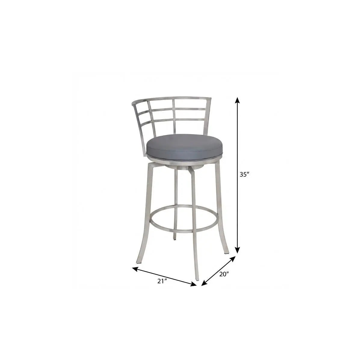 26" Gray And Silver Faux Leather And Iron Swivel Low Back Counter Height Bar Chair Homeroots Living Room