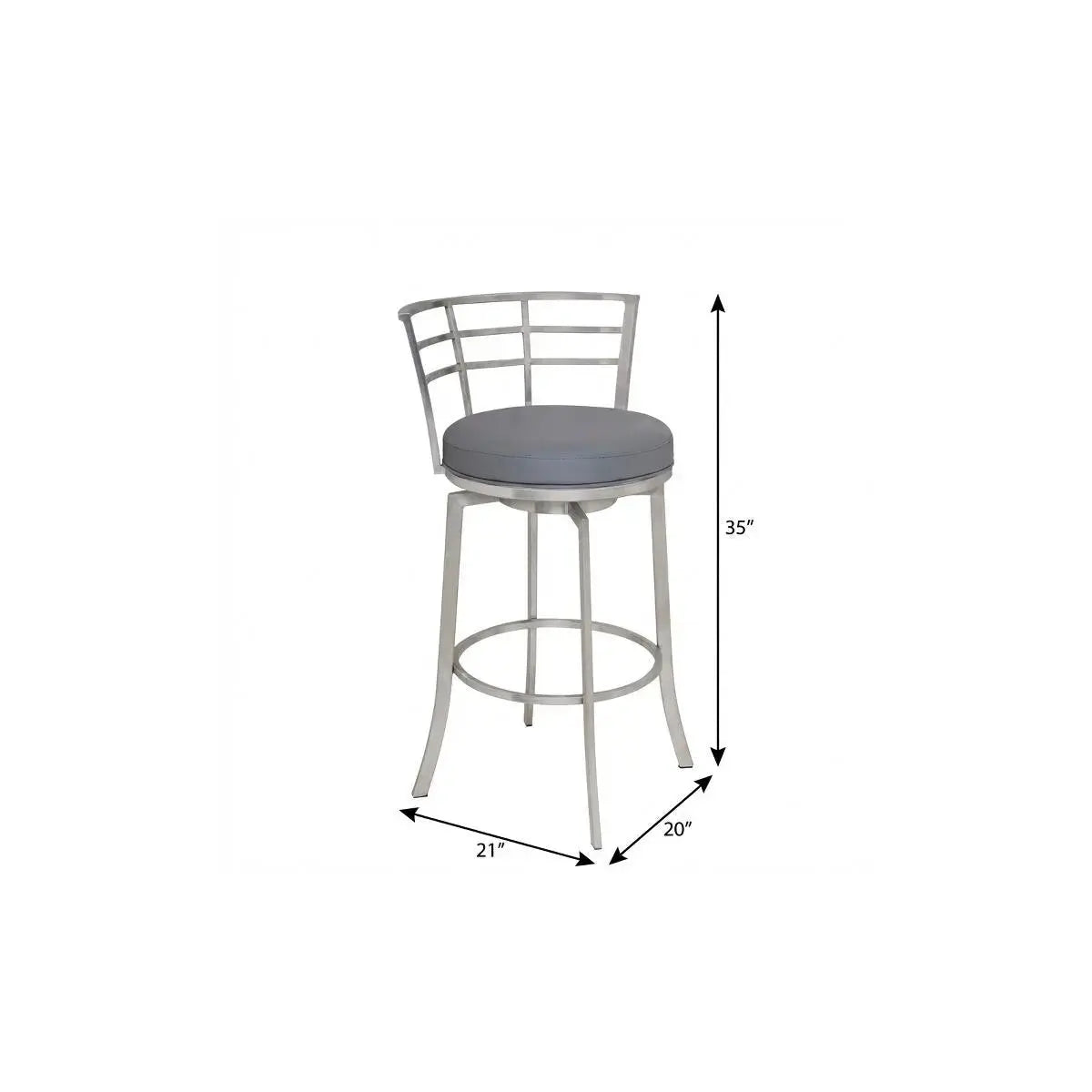 26" Gray And Silver Faux Leather And Iron Swivel Low Back Counter Height Bar Chair Homeroots Living Room